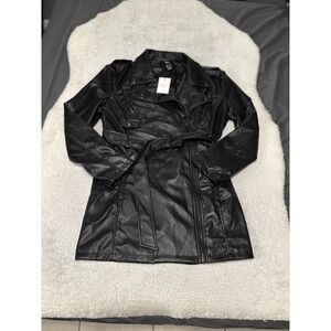 Forever 21 Premium Women's Black Moto Faux Leather Jacket Size Large Belt